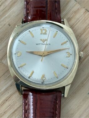 Wittnauer Longines Rare Mechanical Watch Silver Dial Gold Case New Leather Strap